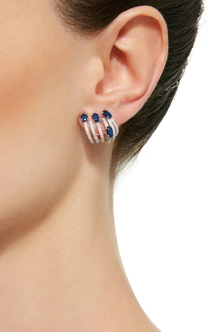 Multi-Band Sapphire & Diamond Ear Cuff Hoops