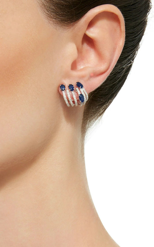 Multi-Band Sapphire & Diamond Ear Cuff Hoops
