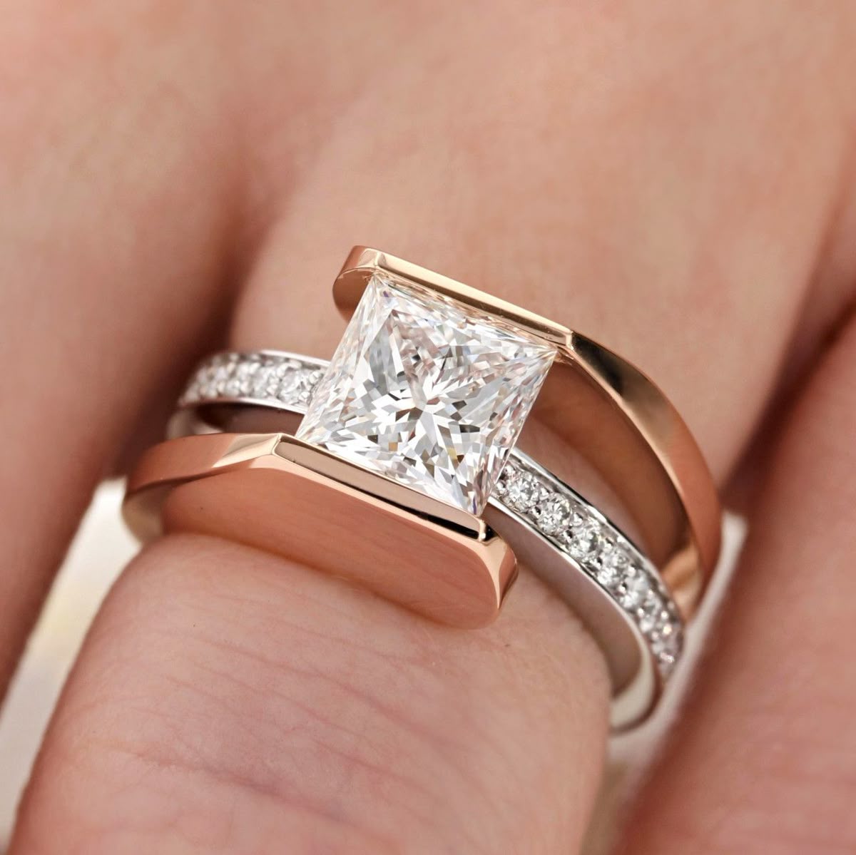 Modern Two-Tone Princess Cut Diamond Ring