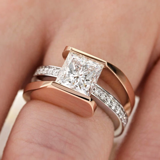Modern Two-Tone Princess Cut Diamond Ring