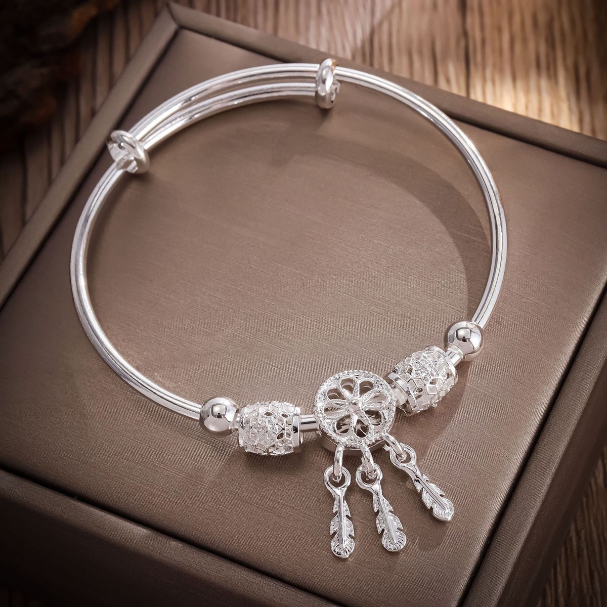 Sterling Silver Dreamcatcher Charm Bangle