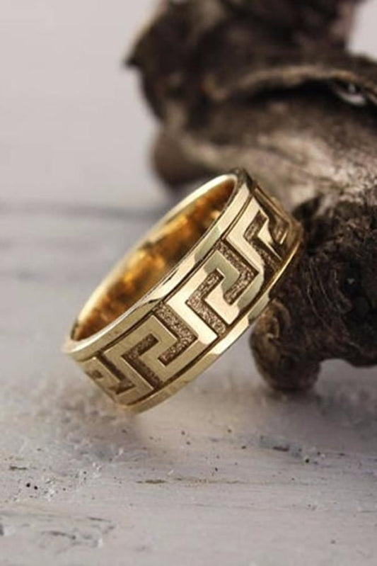 Men's/Unisex Greek Key Gold Ring