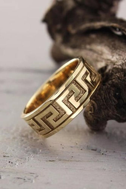Men's/Unisex Greek Key Gold Ring