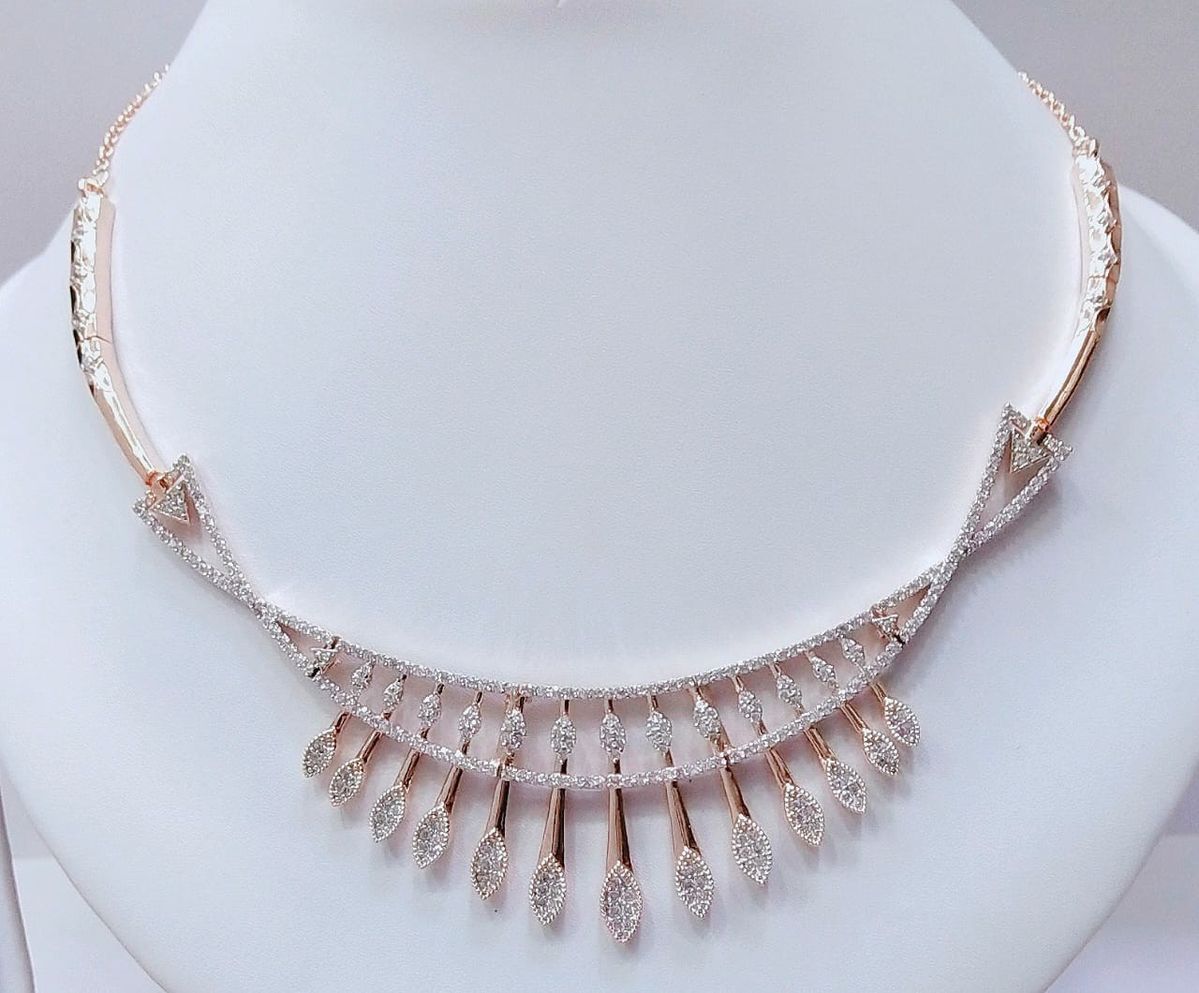 Elegant Rose Gold & Diamond Fringe Necklace