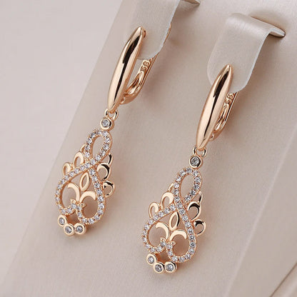 💎 Elegant Rose Gold Dangle Earrings with Crystal Filigree