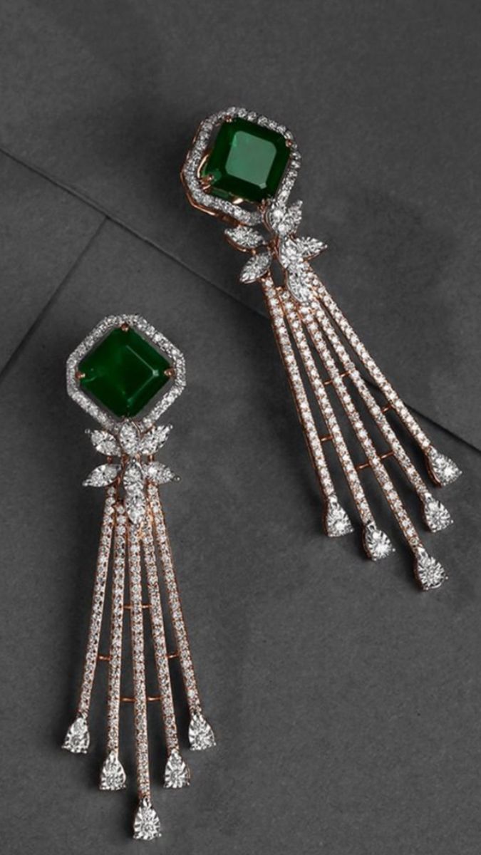 emerald and diamond dangle earrings