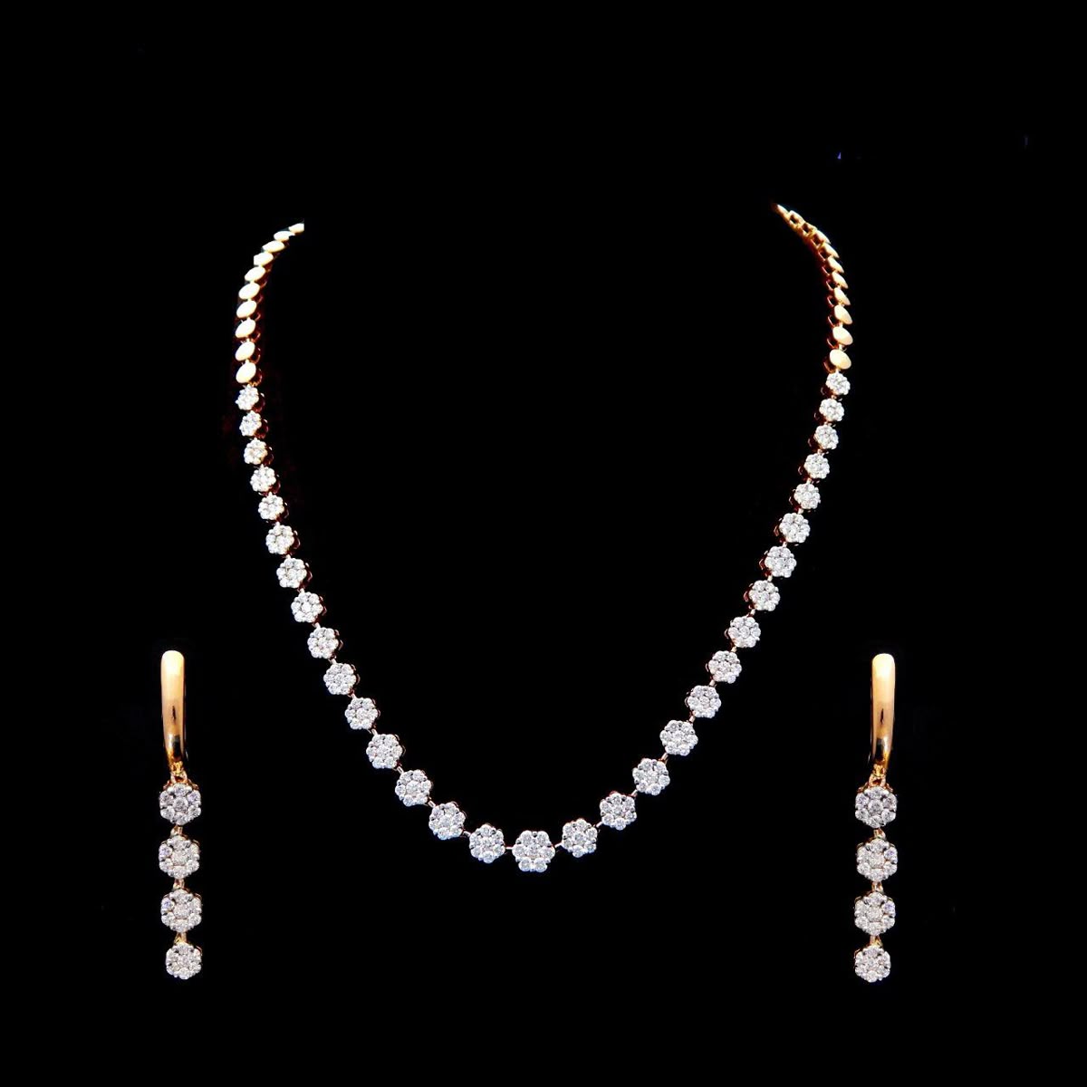 Exquisite Diamond Floral Necklace & Earring Set