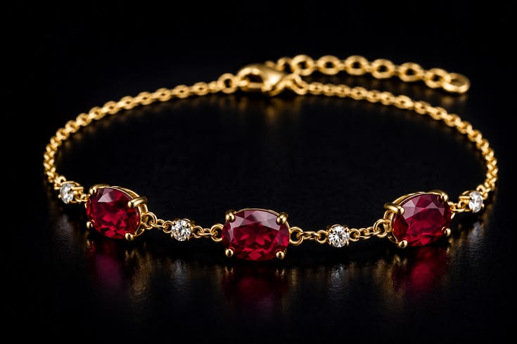 Elegant Ruby & Diamond Station Chain Bracelet
