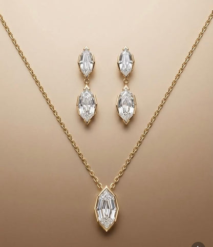 Modern Geometric Diamond Necklace & Drop Earrings Set