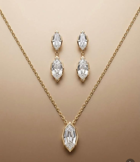 Modern Geometric Diamond Necklace & Drop Earrings Set