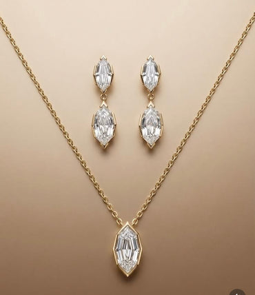 Modern Geometric Diamond Necklace & Drop Earrings Set