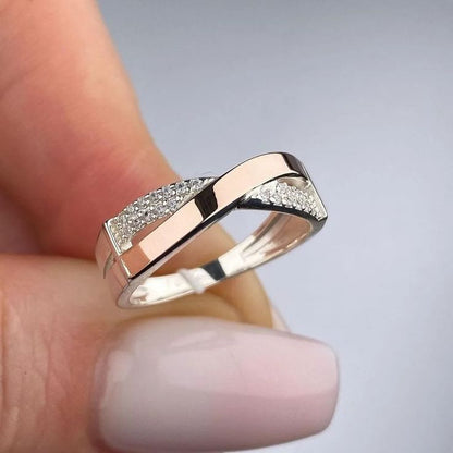 Two-Tone Crossover Wave Band Ring 92.5 Silver Ring