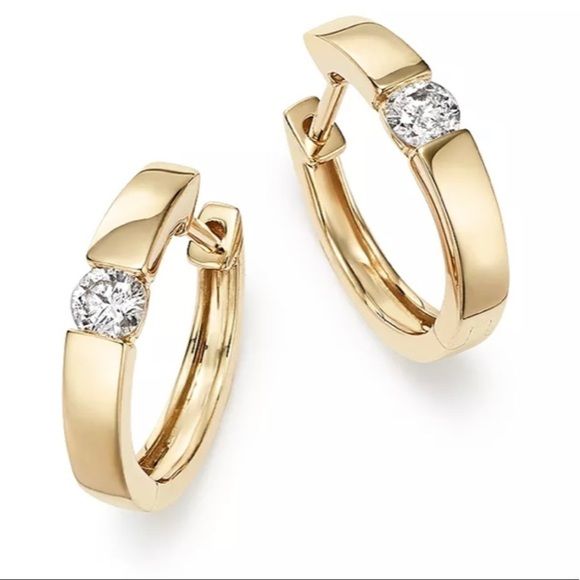 💥 Elegant Single-Diamond Gold Huggie Hoop Earrings