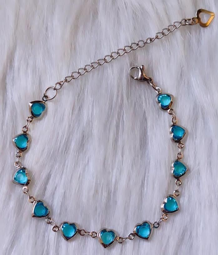 💙 Aqua Blue Crystal Heart Bracelet / Anklet