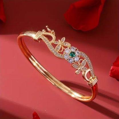 Elegant Floral & Butterfly Crystal Bangle