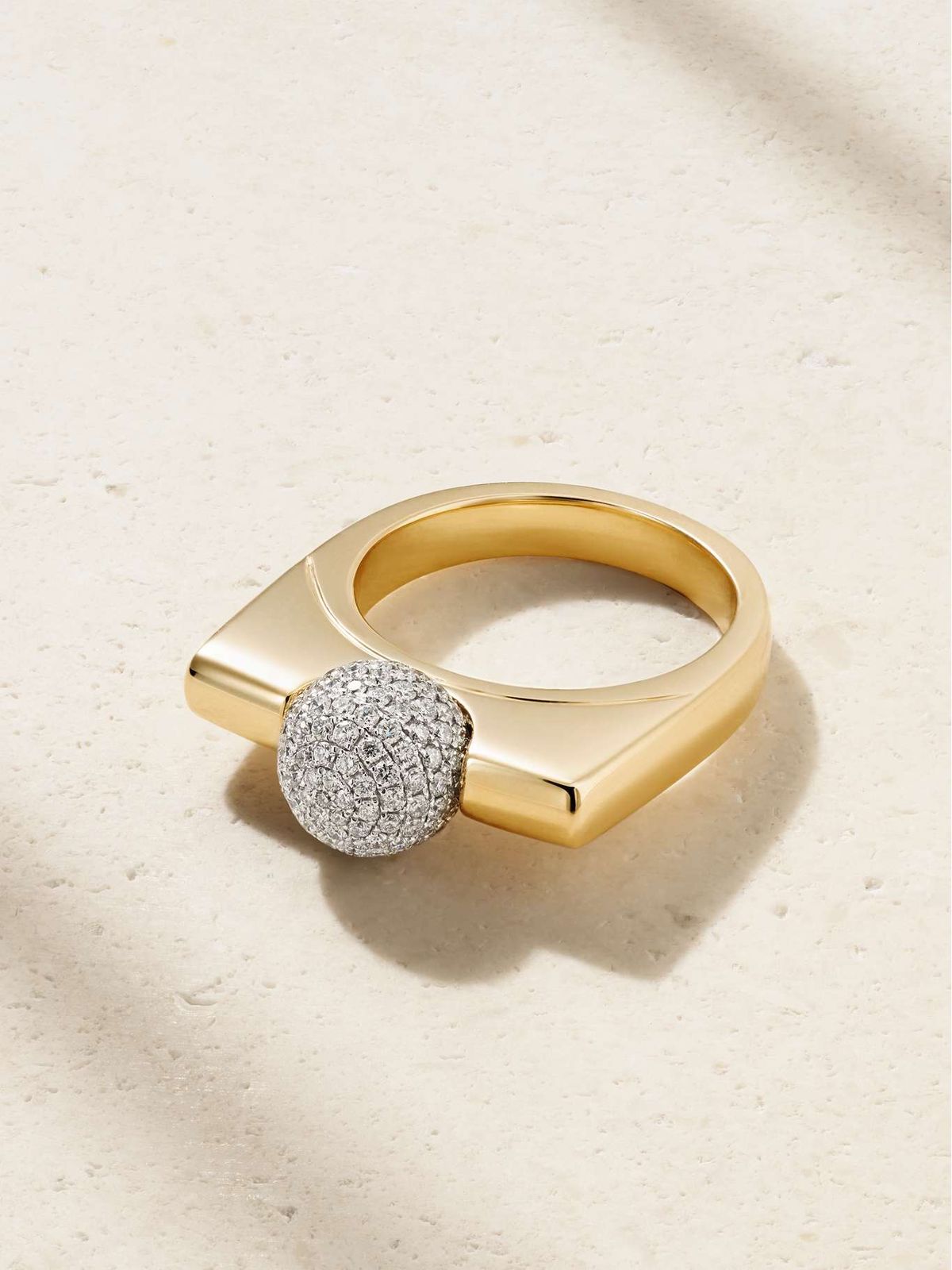 Sculptural Gold & Pavé Diamond Sphere Statement Ring