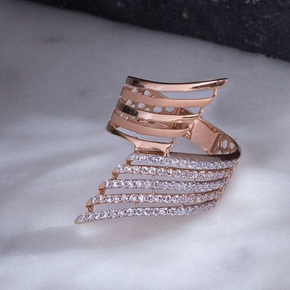 Elegant Rose Gold Wing / Multi-Band Diamond Statement Ring