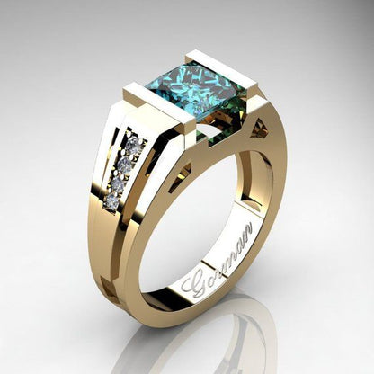 Men's Modern Geometric Princess-Cut Gemstone Ring