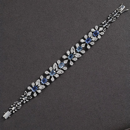 Elegant Art Deco Inspired Sapphire & Diamond Floral Bracelet