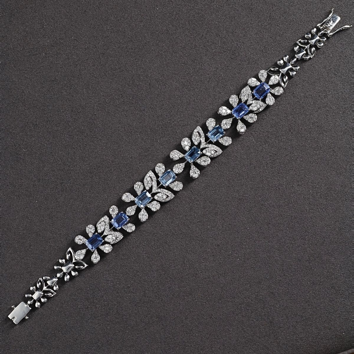 Elegant Art Deco Inspired Sapphire & Diamond Floral Bracelet