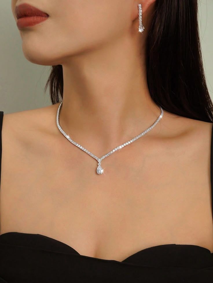 ✨ Pear-Cut Drop V-Necklace & Earring Set ✨