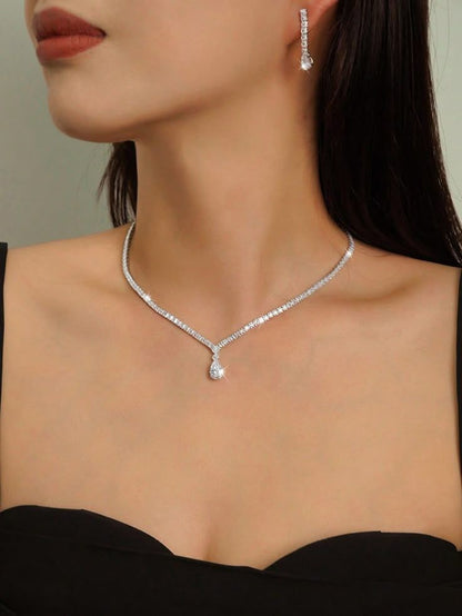 ✨ Pear-Cut Drop V-Necklace & Earring Set ✨