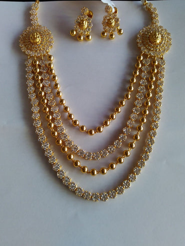 🌟 Elegant Gold-Plated Multi-Layered CZ Necklace Set with Matching Earrings