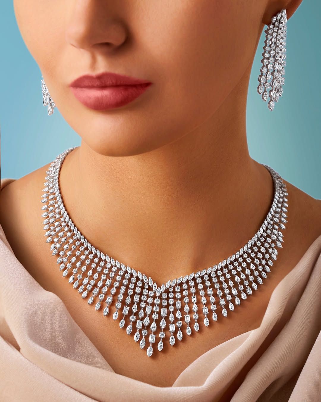 High-Jewelry Diamond Chandelier Necklace & Earring Set