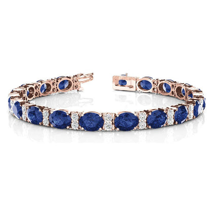 Oval Blue Sapphire & Diamond Tennis Bracelet