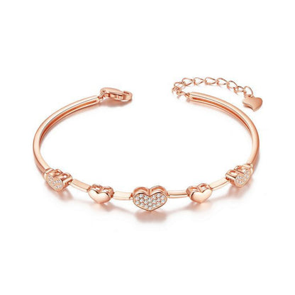 Elegant Rose Gold Pavé Heart Charm Bangle Bracelet