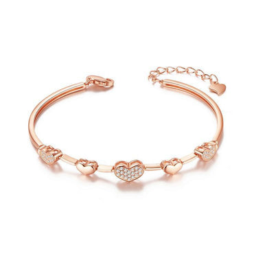 Elegant Rose Gold Pavé Heart Charm Bangle Bracelet