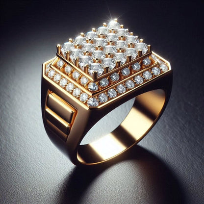 Iced-Out Tiered Square Diamond Signet Ring