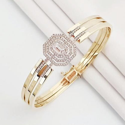 Art Deco-Inspired Emerald-Cut Halo Bangle