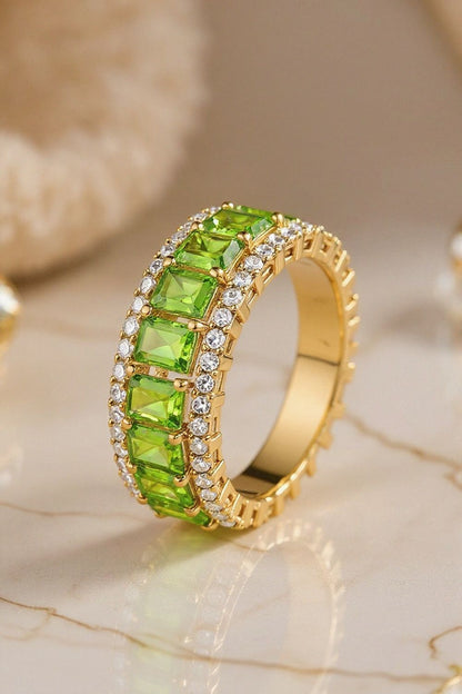 Elegant Emerald-Cut Peridot Eternity Band