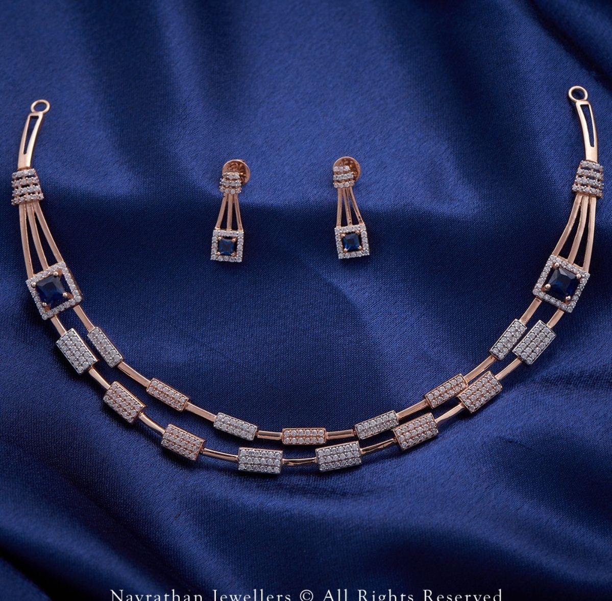 Elegance Geometric Blue Sapphire & Diamond Jewelry Set