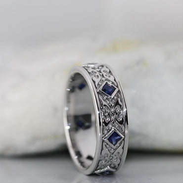 💎 Elegant Celtic-Inspired Sapphire & Diamond Band