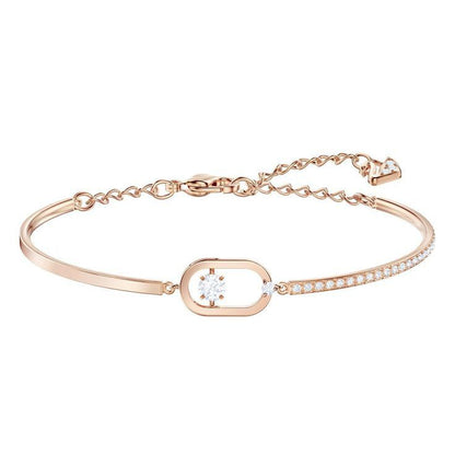 Rose Gold-Tone Floating Crystal Oval Bangle Bracelet