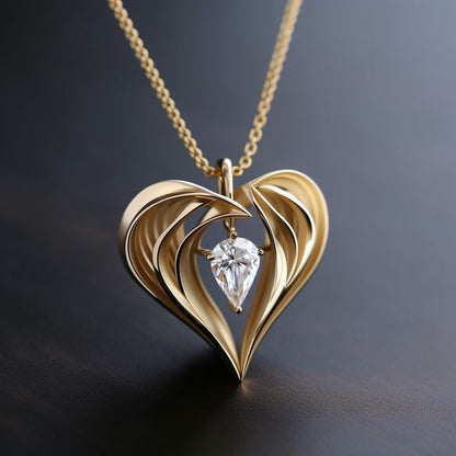 Heart Pendant Necklace with Pear-Cut Diamond Accent