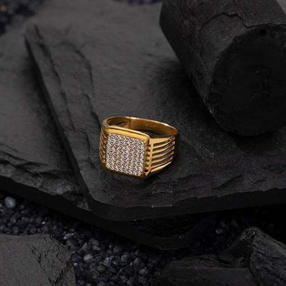 Men’s Gold Square Pave Crystal Signet Ring