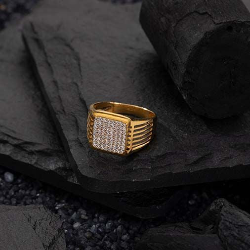 Men’s Gold Square Pave Crystal Signet Ring