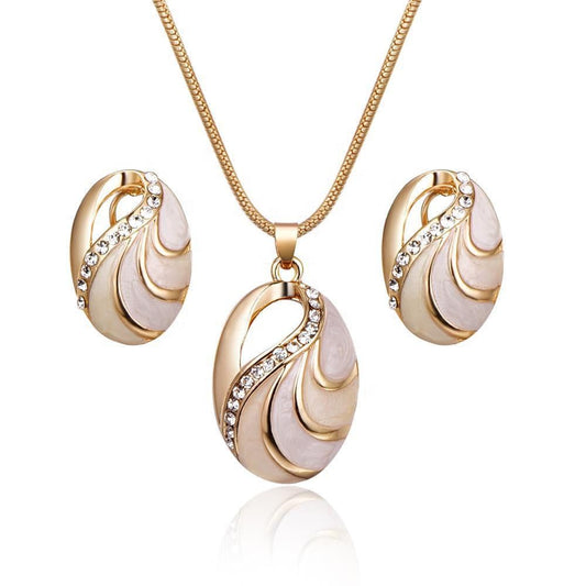 Elegant Gold-Tone Swirl Pendant & Earring Jewelry Set