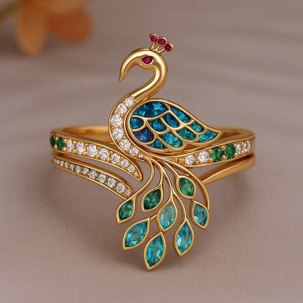 🌟 Exquisite Gold Peacock Statement Ring