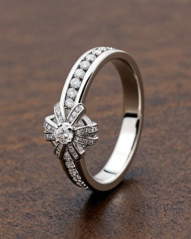 Exquisite Diamond Bow Accent Ring