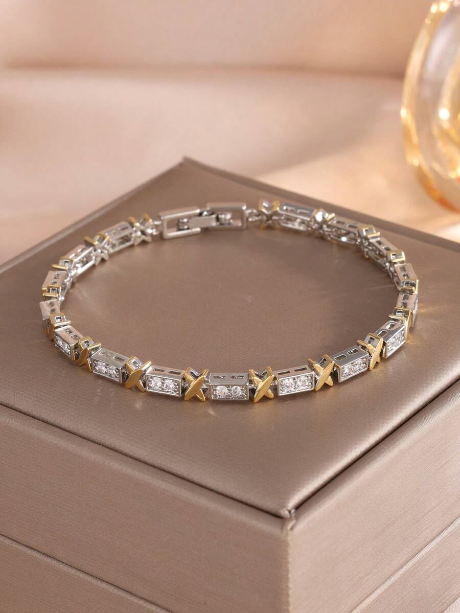 Two-Tone "Hugs & Kisses" X-Link Tennis Bracelet