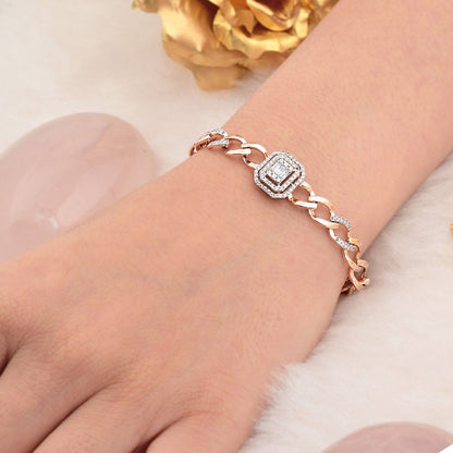Rose Gold Halo Diamond Link Bracelet