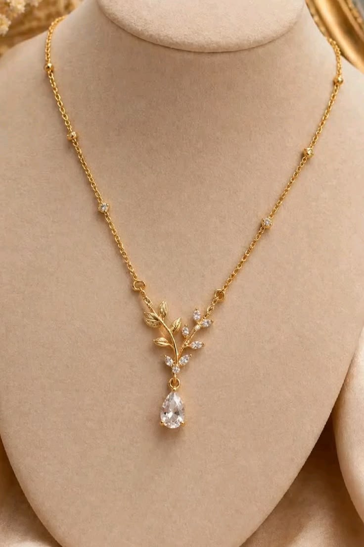 Elegant Olive Branch Tear-Drop Pendant Necklace