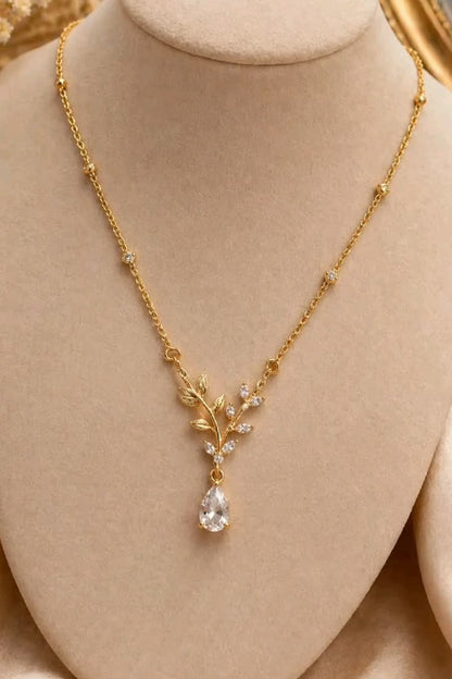 Elegant Olive Branch Tear-Drop Pendant Necklace