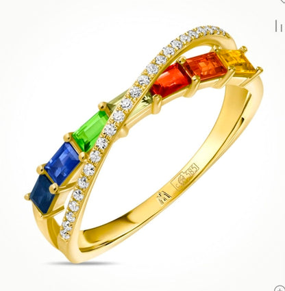 🌈 Rainbow Gemstone & Diamond Bypass Ring