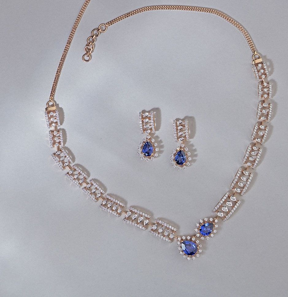 Elegant Rose Gold & Blue Gemstone Jewelry Set