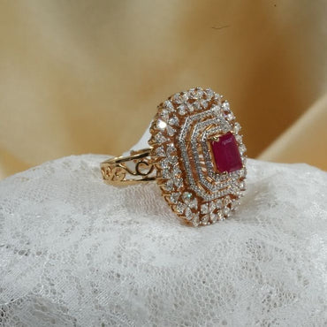 Elegant Ruby & Diamond-Halo Statement Cocktail Ring